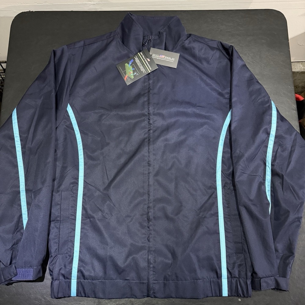 Exo Polo International Windbreaker Jacket Women's Navy Blue  Stripe Sz Large NWT